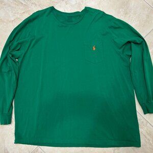 Ralph Lauren Polo XXL Green Long Sleeve T-Shirt w/ Pocket and Orange Pony